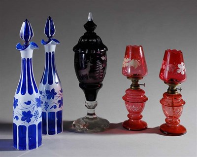 Lot 3302 - Group of Bohemian Colored Glass Articles...