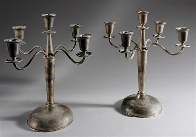 Lot 3365 - Pair of Mexican Silver Five-Light Candelabra...