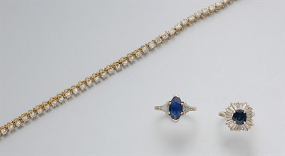 Lot 684 - Diamond Bracelet and Two Sapphire and Diamond Rings