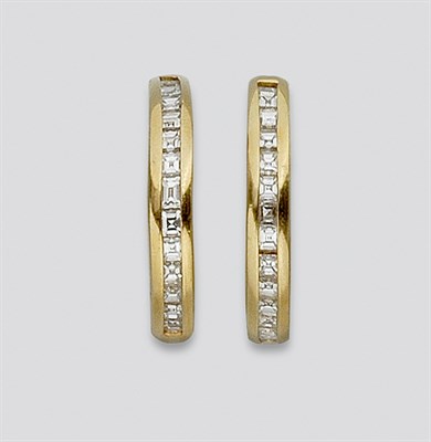 Lot 740 - Pair of Gold and Diamond Hoop Earrings
