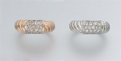 Lot 394 - Pair of Two-Color Gold and Diamond Rings