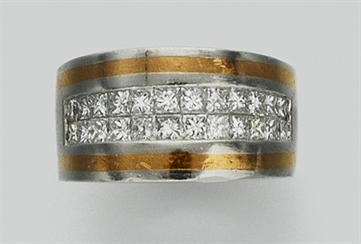 Lot 759 - Platinum, Gold and Diamond Band Ring