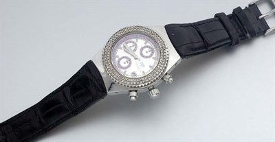 Lot 689 - Stainless Steel and Diamond Chronograph Wristwatch