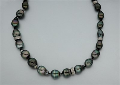 Lot 270 - Black Baroque Cultured Pearl and Diamond Necklace