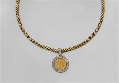 Lot 791 - Gold and Diamond Coin Pendant Necklace
