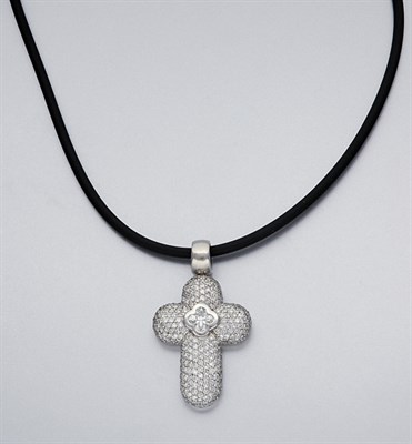 Lot 769 - Diamond Cross Pendant with Rubber Necklace