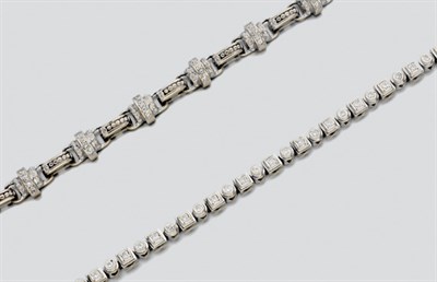 Lot 816 - Two White Gold-Plated Gold and Diamond Bracelets