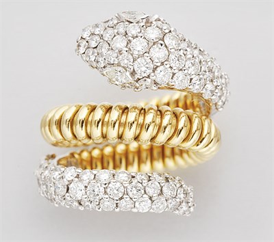 Lot 295 - Two-Color Gold and Diamond Snake Ring