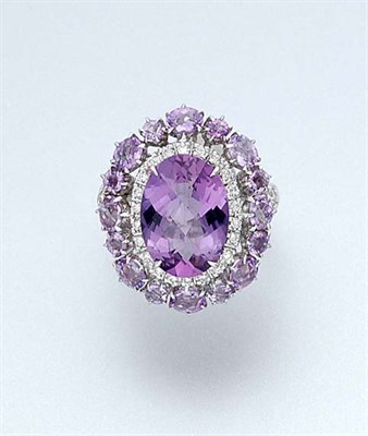 Lot 765 - Amethyst and Diamond Ring