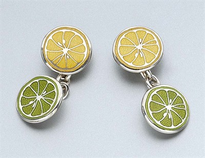 Lot 457 - Pair of Lemon and Lime Enamel Cufflinks