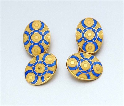 Lot 695 - Gold-Plated Silver and Blue and Yellow Enamel Cufflinks