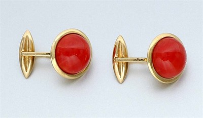 Lot 444 - Pair of Gold and Coral Cufflinks