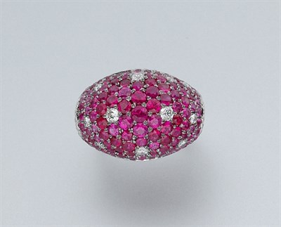 Lot 915 - Rubellite and Diamond Bombe Ring