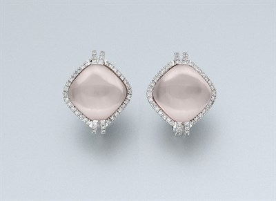 Lot 609 - Pair of Rose Quartz and Diamond Earrings
