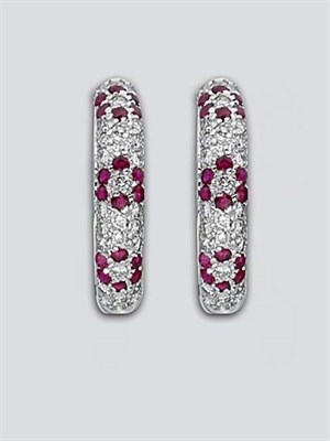 Lot 651 - Pair of Diamond and Ruby Hoop Earrings