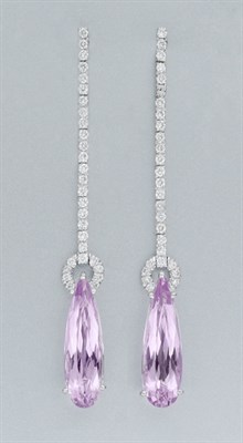 Lot 659 - Pair of Kunzite and Diamond Pendant-Earrings