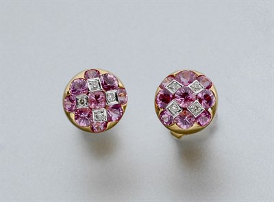 Lot 844 - Pair of Pink Sapphire and Diamond Earrings