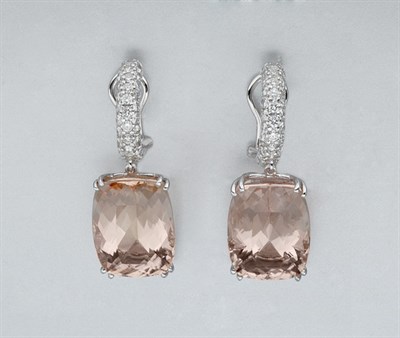 Lot 596 - Pair of Morganite and Diamond Pendant-Earrings