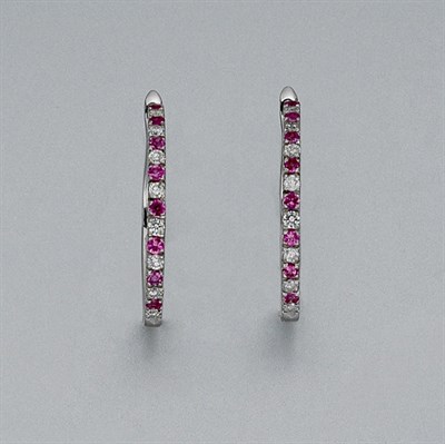 Lot 857 - Pair of Pink Sapphire and Diamond Hoop Earrings