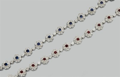 Lot 807 - Pair of Ruby, Sapphire and Diamond Floret Bracelets