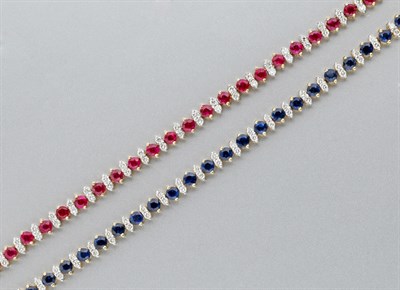 Lot 710 - Pair of Ruby, Sapphire and Diamond Bracelets