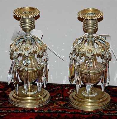 Lot 4522 - Pair of Victorian Brass and Prismed Glass...