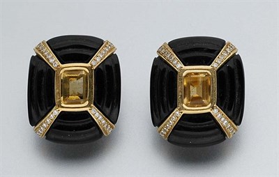Lot 895 - Pair of Black Onyx and Citrine Earrings
