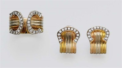 Lot 894 - Pair of Tricolor Gold and Diamond Earrings and Ring