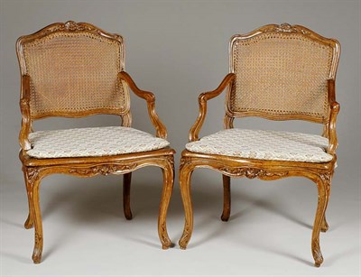 Lot 1343 - Pair of Louis XV Beechwood and Caned Fauteuils...