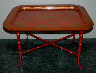 Lot 3282 - Asian Style Gilt Decorated Red Lacquered Tray...