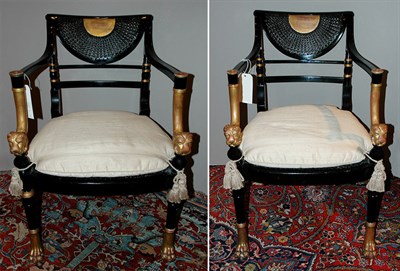 Lot 3474 - Pair of Empire Style Parcel Gilt, Ebonized and...
