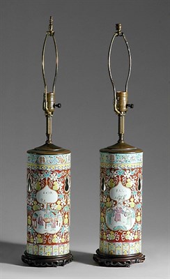 Lot 3283 - Pair of Chinese Enamel Decorated Porcelain...