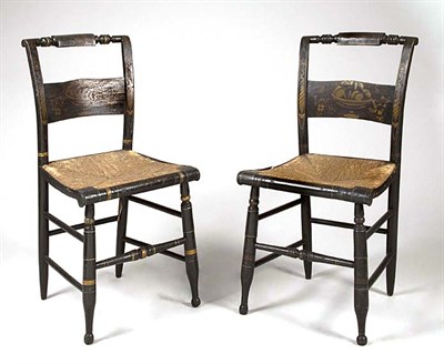 Lot 2096 - Pair of Painted Stenciled Fancy Chairs 19th...