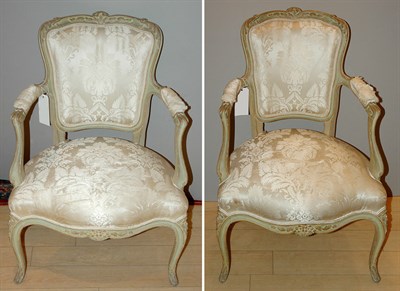 Lot 3471 - Pair of Louis XV Style Painted Fauteuils