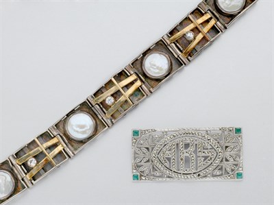 Lot 831 - Silver and Mother-Of-Pearl Bracelet and Marcasite Brooch