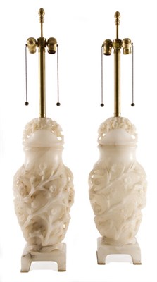 Lot 3189 - Pair of Chinese Style Carved Alabaster Vases...