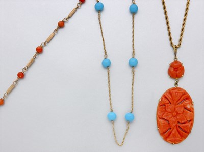 Lot 545 - Group of Coral and Simulated Turquoise Jewelry