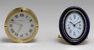 Lot 3128 - Cartier Faux Lapis and Gilt-Metal Travel Clock...