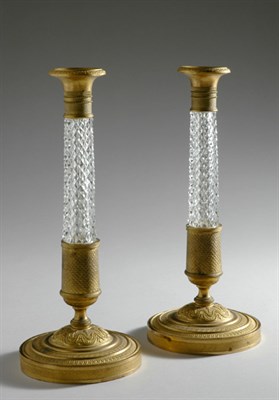 Lot 3131 - Pair of Empire Style Gilt-Metal and Cut Glass...
