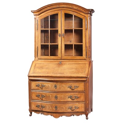 Lot 228 - Provincial Louis XV Walnut Bureau Bookcase...