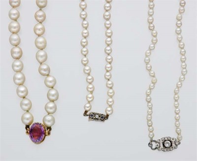 Lot 480 - Three Cultured Pearl Necklaces