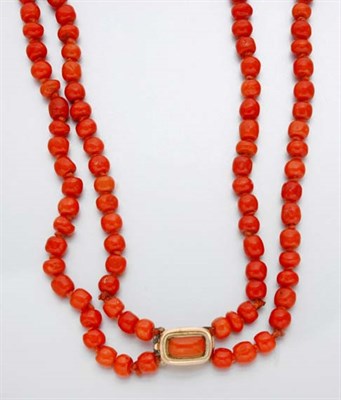 Lot 491 - Double Strand Coral Bead Necklace