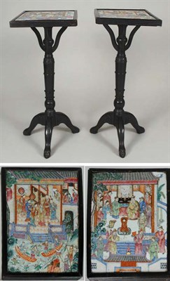 Lot 3142 - Pair of Chinese Porcelain Mounted Hardwood End...
