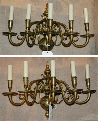 Lot 4353 - Pair of Queen Anne Style Brass Five-Light...