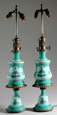 Lot 4402 - Pair of Green Paris Porcelain Oil Lamps Each...