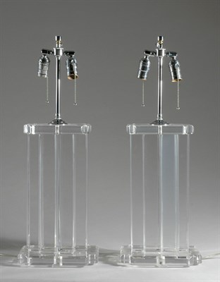 Lot 3457 - Pair of English Lucite Two-Light Lamps Height...