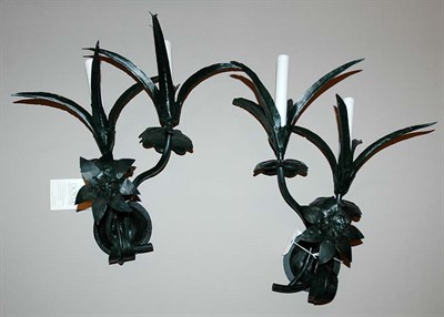 Lot 4363 - Pair of Black Painted Metal Floriform...