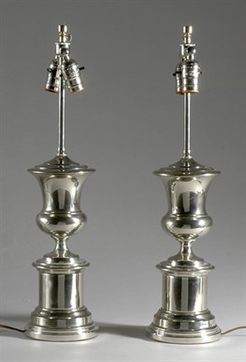 Lot 3456 - Pair of Silvered-Metal Urn-Form Two-Light...