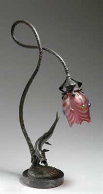 Lot 3689 - Bronze, Glass and Marble Lamp In the Art...