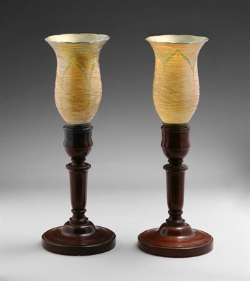 Lot 3510 - Pair of American Art Glass and Wood Candle...